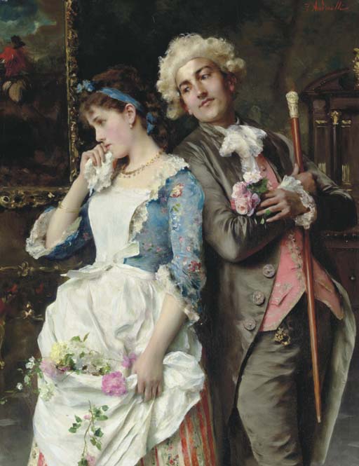 Federico Andreotti、Idillio、希少画集より、新品額装付 Federico Andreotti (Italian, 1847-1930) , The Persistent Suitor