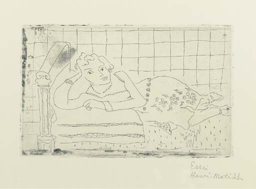 Figure allongée sur un lit d'acajou (D. 123) 
