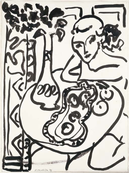 Figure féminine et fruits 

