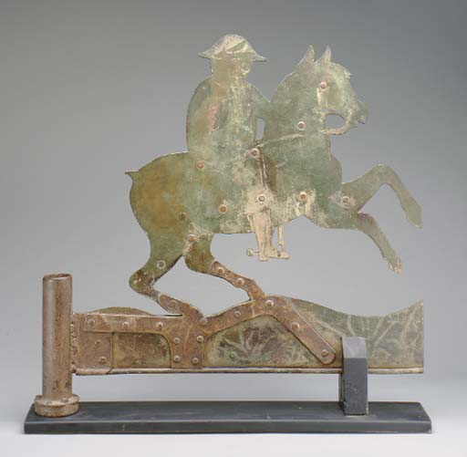 A SHEET-METAL HORSE AND RIDER BANNERET WEATHERVANE, A SHEET-METAL HORSE AND RIDER BANNERET WEATHERVANE, 