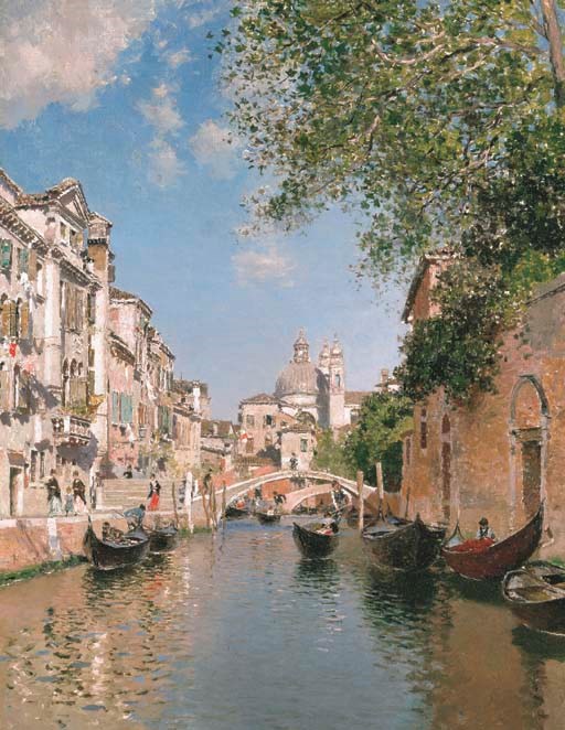 Martin Rico y Ortega (Spanish 1833-1908) , Gondolas on a Canal, Venice ...