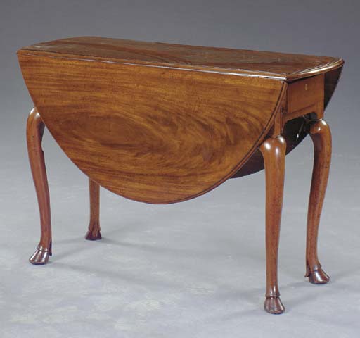 A GEORGE II MAHOGANY DROP LEAF SUPPER TABLE WITH HOOF FEET, A GEORGE II MAHOGANY DROP LEAF SUPPER TABLE WITH HOOF FEET, 