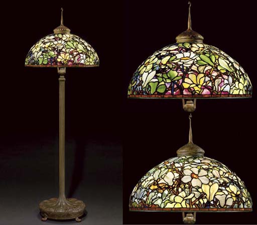 TIFFANY STUDIOS A MAGNIFICENT MAGNOLIA LEADED GLASS AND BRONZE FLOOR LAMP CIRCA 1910 Christie s