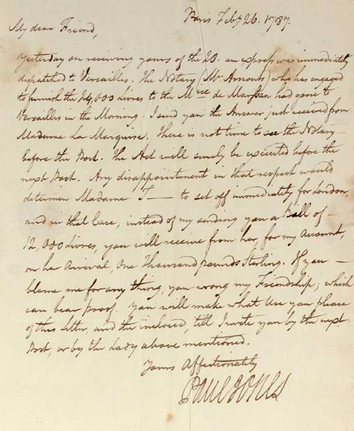 JONES, John Paul (17471792). Autograph letter signed ("JPaulJones") to