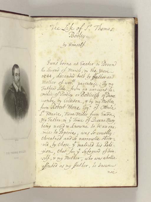 BODLEY, Sir Thomas (1545-1613) -- Manuscript copy on paper of various