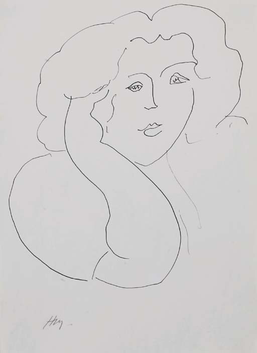 Buste de femme, cheveux boucles 
