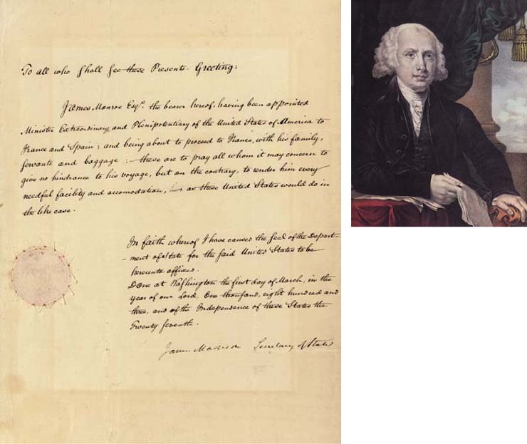 MADISON, James (1751-1836), President. Document signed (