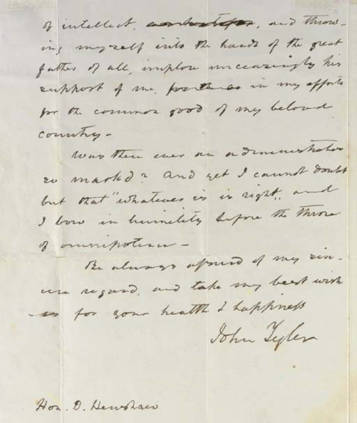 Tyler John 1790 1862 President Letter Signed J Tyler As President To James I Roosevelt 1795