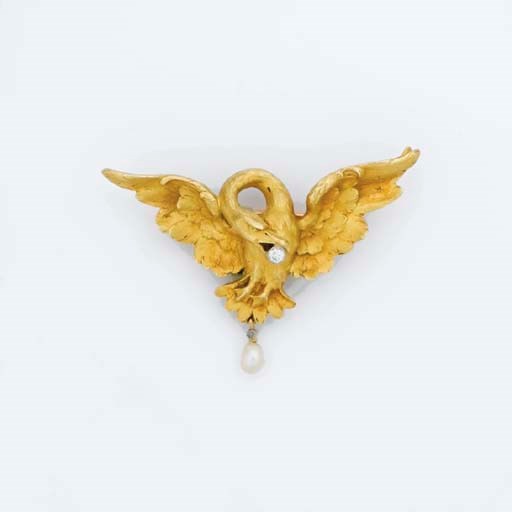 Broche Vintage Aigle En Or Jaune 18 Carats Avec Perle - Élégance Rétro