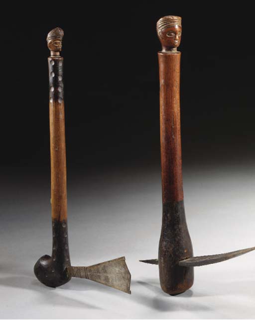 une herminette lunda et une hache chokwe details