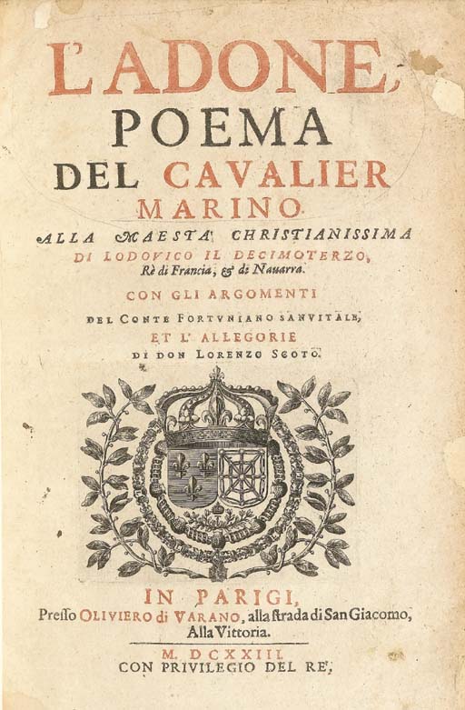 Marino Giovanni Battista L Adone Parigi Olivier Di Varano 1623