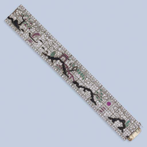 AN EXQUISITE ART DECO DIAMOND AND GEM-SET BRACELET, BY LACLOCHE