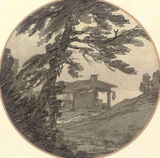 Alexander Cozens (17171786) , A ruined barn amongst trees Christie's