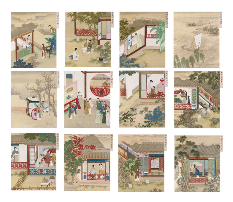 Illustrations of scenes from the Jin Ping Mei (Gold Vase Plum)