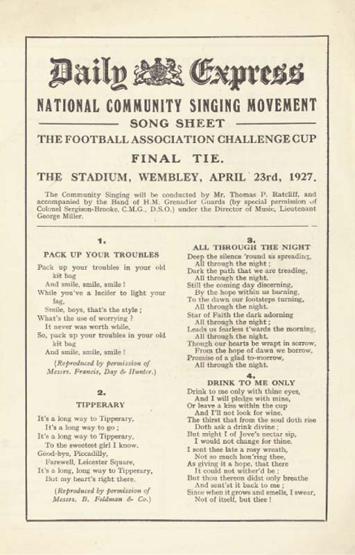 Nine 1927 F A Cup Final Daily Express Community Song Sheets 9
