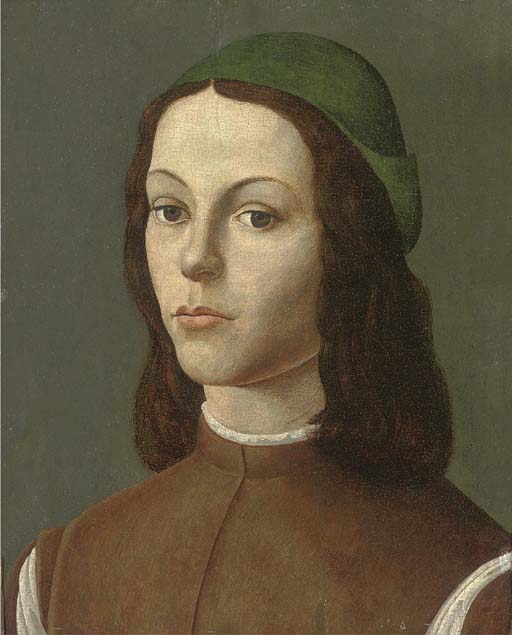 Portrait of a youth, bust-length, wearing a green cap and a brown doublet
