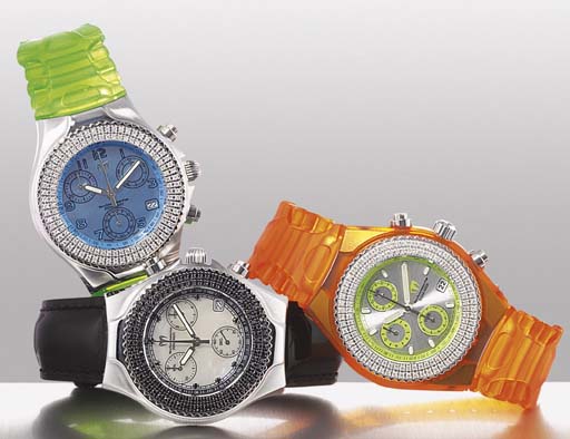 TECHNO MARINE. THREE STAINLESS STEEL AND DIAMOND OR BLACK DIAMON