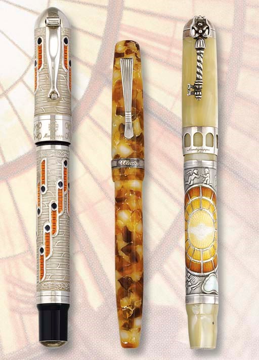 MONTEGRAPPA. A LOT OF TWO LIMITED EDITION SILVER AND ENAMEL FOUNTAIN