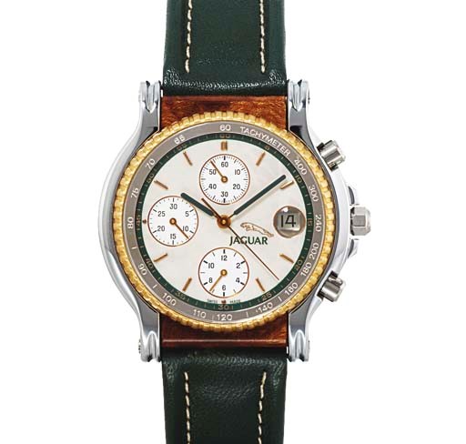 JAGUAR. A STAINLESS STEEL AND GILT AUTOMATIC CHRONOGRAPH WRISTWATCH