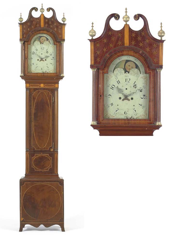 A FEDERAL INLAID MAHOGANY TALLCASE CLOCK , CASE ATTRIBUTED TO THE SHOP