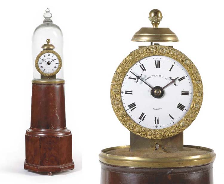 A CLASSICAL MAHOGANY VENEERED "LIGHTHOUSE" CLOCK , DIAL SIGNED BY SIMON