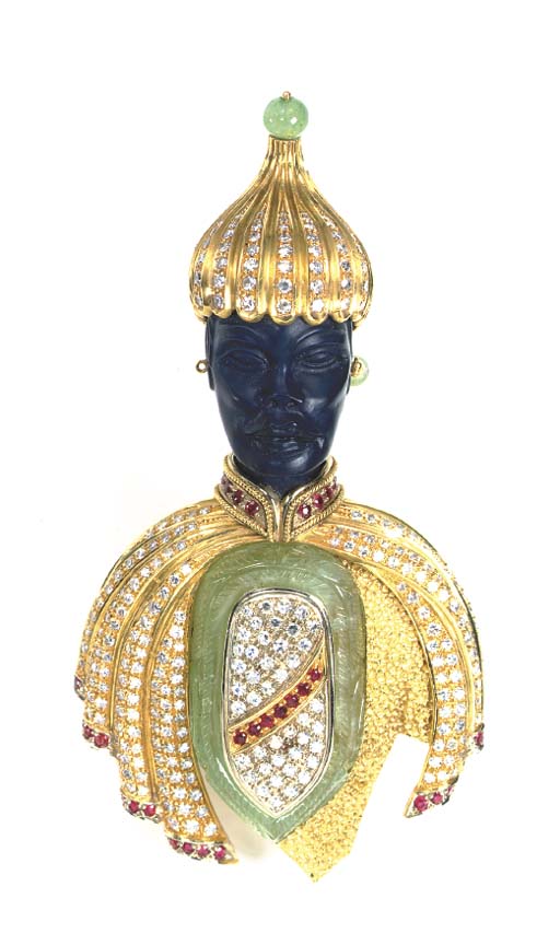 A MULTIGEM AND 18K GOLD BLACKAMOOR BROOCH, BY MESSAGLIA Christie's