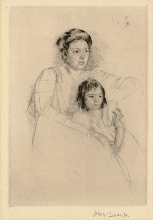 Margot Leaning Against Her Mother (B. 175) 
