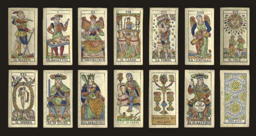 Lombardy Tarot Circa 10 Milan Ferdinando Gumppenberg 78 Of 78 Cards Woodblock Printed And Stencil Colored