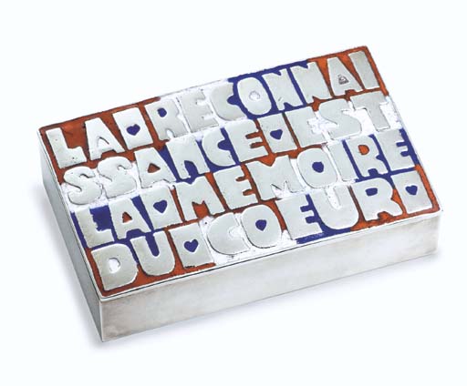 La Reconnaissance Est La Memoire Du Coeur A Silvered Bronze And Enamel Box Circa 1946