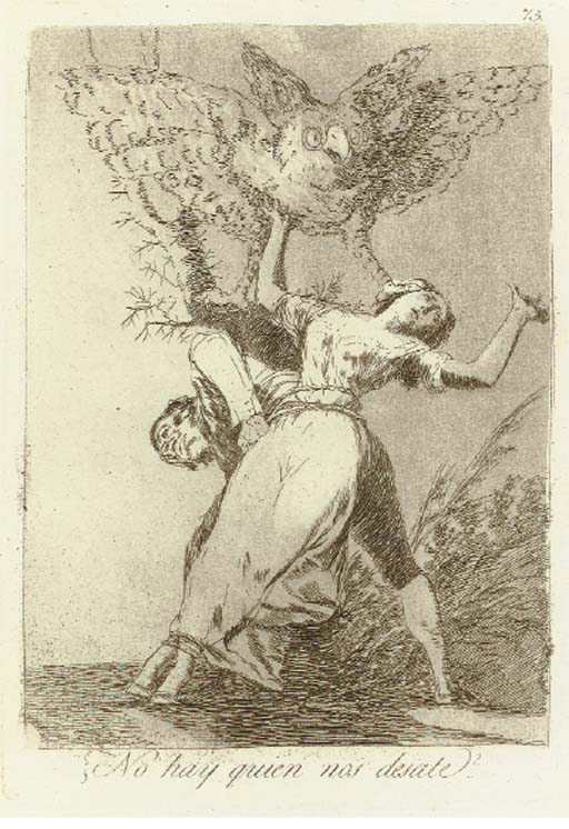 Franco Goya Y Lucientes, Pintor; Chiton; Ni Mas Ni Menos; El Sueo de la Razon Produce Monstrus; Aguarda Que te Unten; Linda Maestra!; and No Hay Quien nos Desate? from Los Caprichos (Harris 36; 63; 76; 78; 102-3; and 110)
