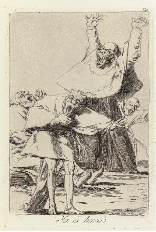Esto Si Que es Leer; Brabisimo; El Vergonzoso; and Ya es Hora, from Los Caprichos (H. 64; 73; 89; and 115)
