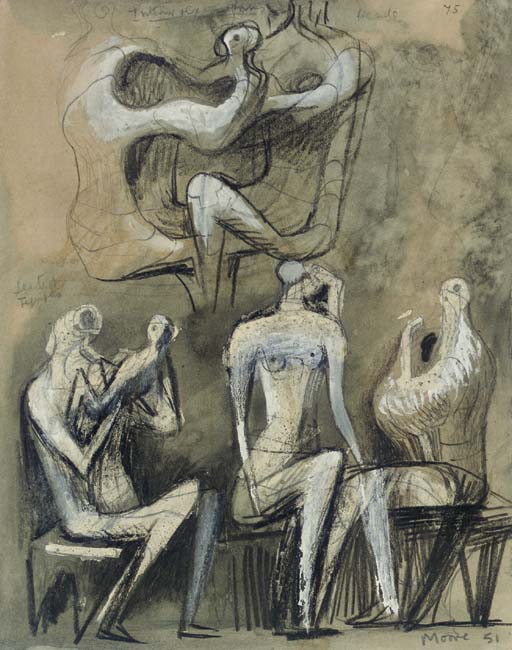 Seated Figures (recto); Heads (verso) 
