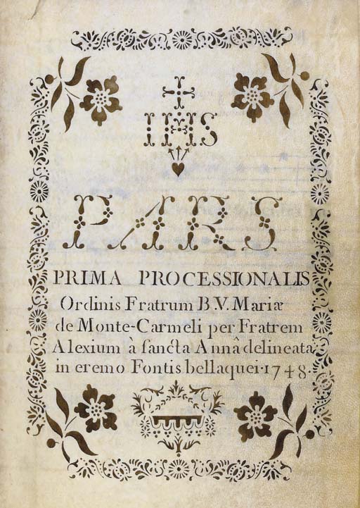 Stencilled Music Processional Pars Prima Secunda Processionalis Ordinis Fratrum B V Mariae De Monte Carmeli
