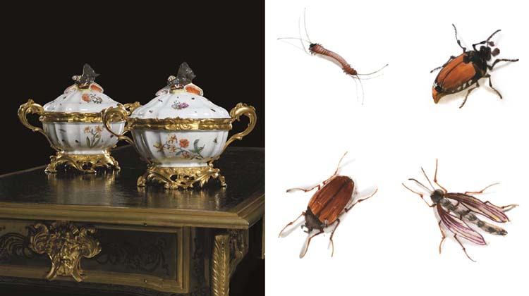 A PAIR OF FRENCH ORMOLU-MOUNTED MEISSEN PORCELAIN TUREENS AND CO