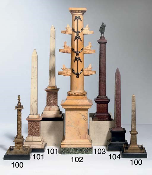AN ITALIAN GIALLO ANTICO MARBLE AND BRONZE MOUNTED ROSTRAL COLUMN ...