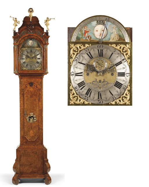 A Dutch walnut and burr walnut musical longcase clock , MID 18TH