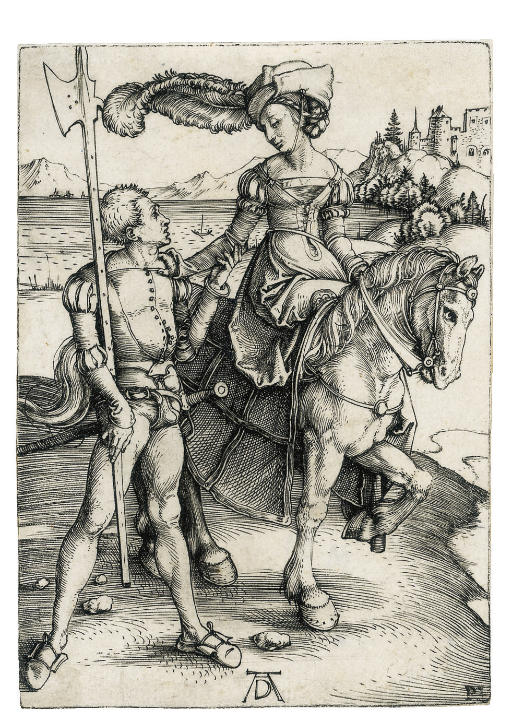 A Lady on Horseback and a Lansquenet (B. 82; M., Holl. 84; S.M.S. 16) 

