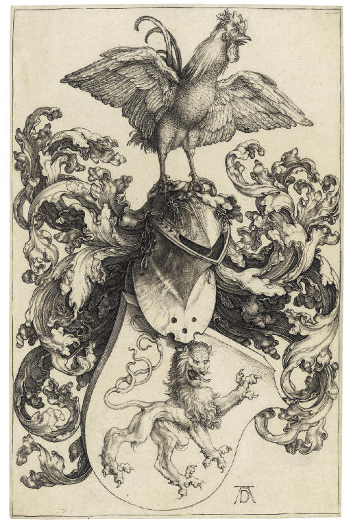 A Coat of Arms with a Lion and a Cock (B. 100; M., Holl. 97; S.M.S. 35) 
