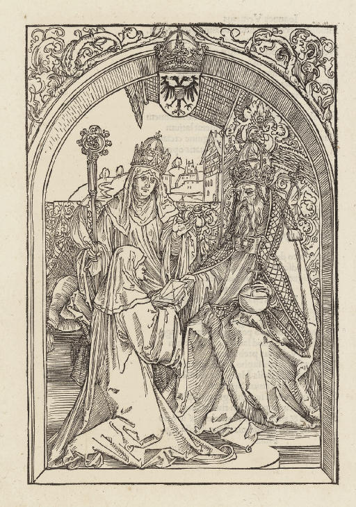 Hroswitha offers her Book to Emperor Otto I, plate 2 from Opera Hroswitha Illustris (M., Holl. 243, ill. works XIV, no. 2; S.M.S. 268.2)
