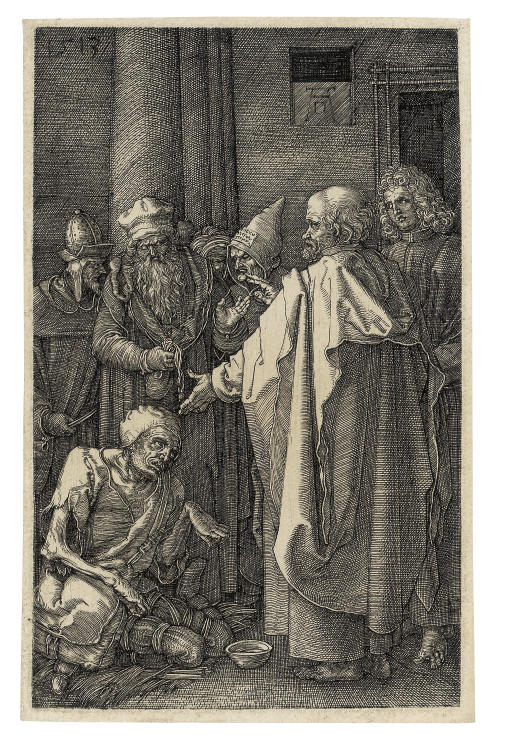 Saint Peter and Saint John at the Gate of the Temple, from The Engraved Passion (B., M., Holl. 18; S.M.S. 60)

