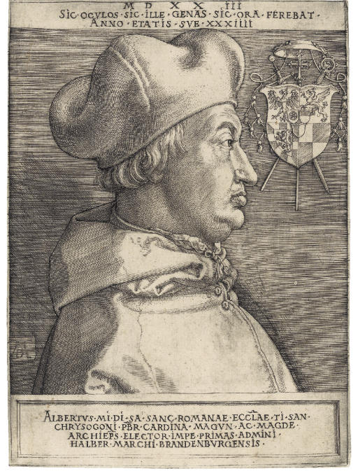 Cardinal Albrecht of Brandenburg (The Large Cardinal) (B. 103; M., Holl. 101; S.M.S. 97)
