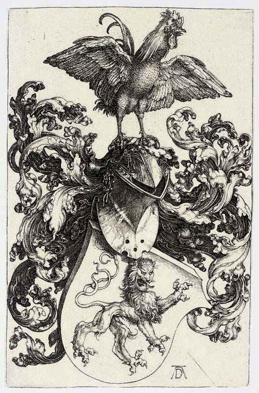 Coat of Arms with a Lion and a Cock (B. 100; M., Holl. 97; S.M.S 35) 
