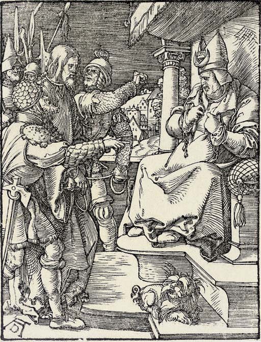 Christ before Caiphas, from The Small Woodcut Passion (B. 29; M., Holl. 138; S.M.S 199)
