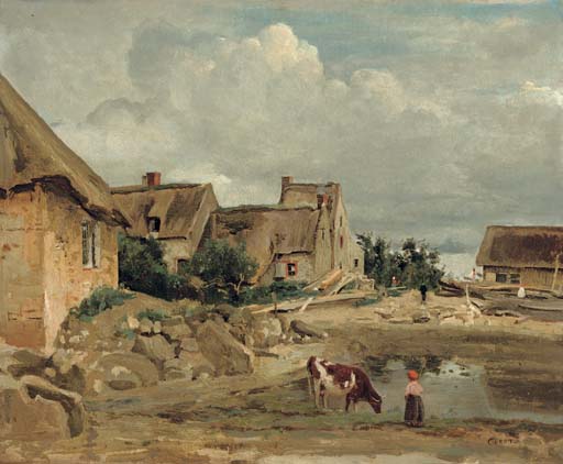 Environs de Fontainebleau, une cour de ferme 
