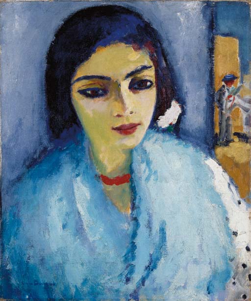 Kees van Dongen (1877-1968) , Femme en bleu au collier rouge