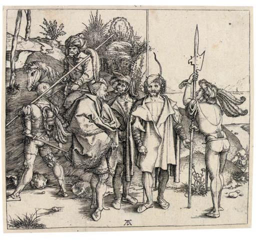 Five Lansquenets and an Oriental on Horseback (B. 88; M., Holl. 81; S.M.S. 4)
