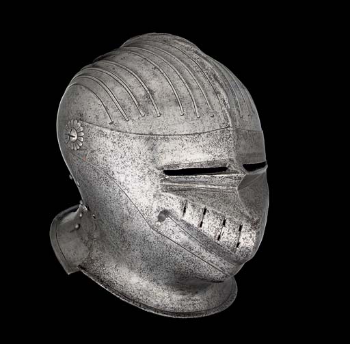 A COMPOSITE GERMAN FLUTED CLOSE HELMET , PARTLY CIRCA 152030, THE