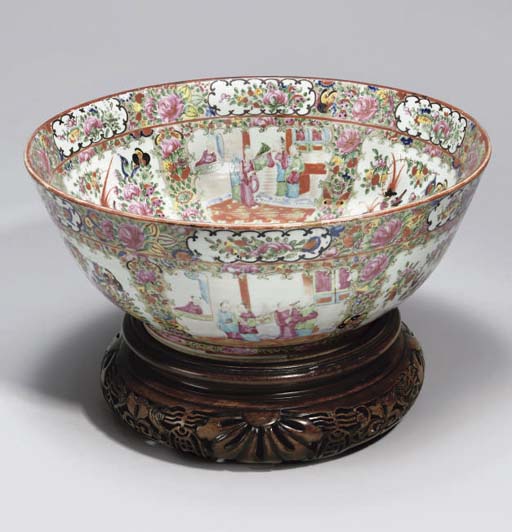 A Cantonese famille rose punch bowl, 19th Century A Cantonese famille rose punch bowl, 19th Century 