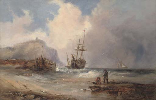 Beaching the brig before the approaching squall 
