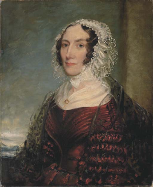 Portrait of a lady half-length, in a red dress 
